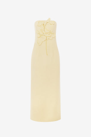 Rayna Applique Tweed Maxi Dress - Dusty Yellow Dress Maxi