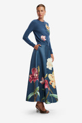 Claire Embroidered Cashmere Blend Cardigan - Lily Print in Indigo Tops