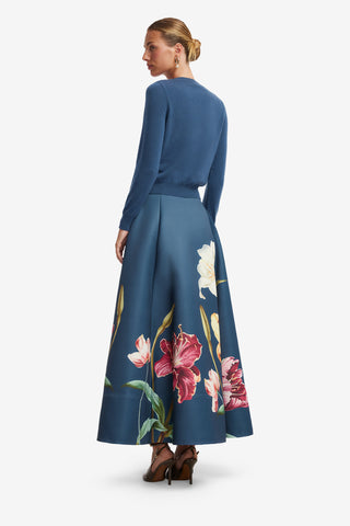 Claire Embroidered Cashmere Blend Cardigan - Lily Print in Indigo Tops