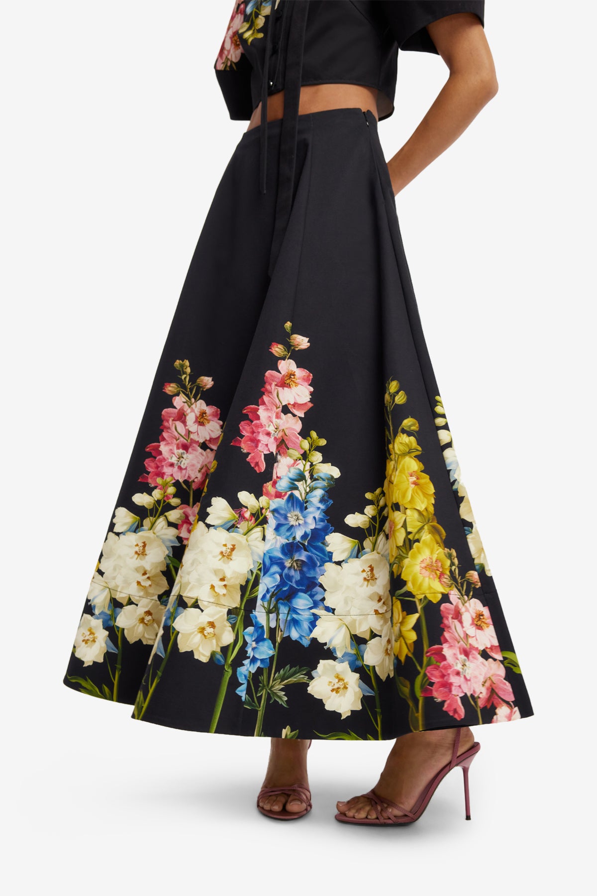Elina Maxi Skirt - Snapdragon Print in Ebony – LEO LIN