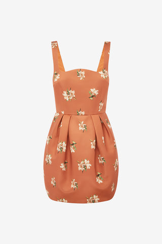 Piper Bell Shape Mini Dress - Lily Print in Ochre Dress Mini