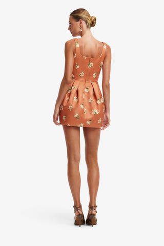 Piper Bell Shape Mini Dress - Lily Print in Ochre Dress Mini