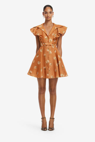 Isla Mini Dress - Lily Print in Ochre Dress Mini