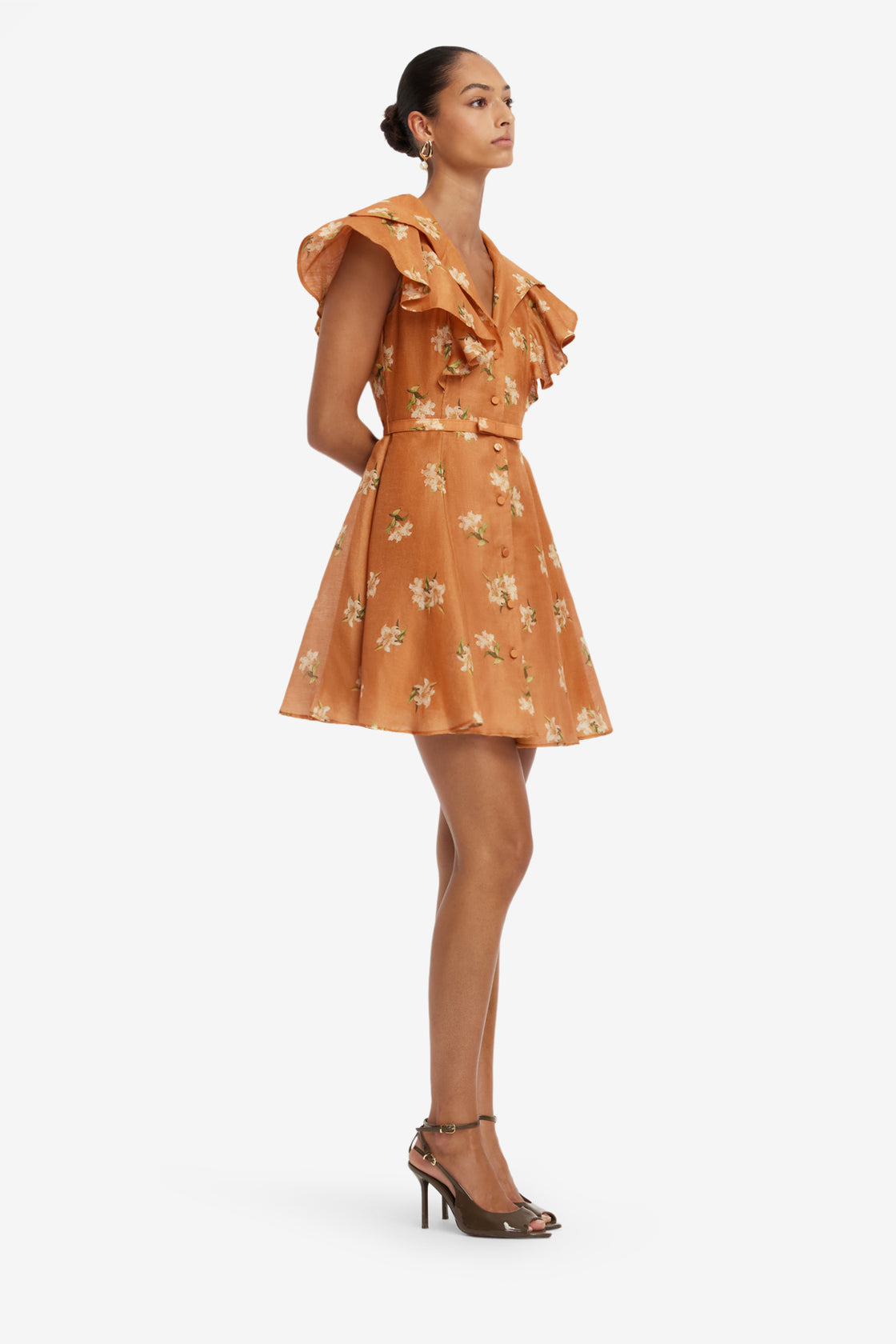 Isla Mini Dress - Lily Print in Ochre Dress Mini