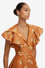 Isla Mini Dress - Lily Print in Ochre Dress Mini