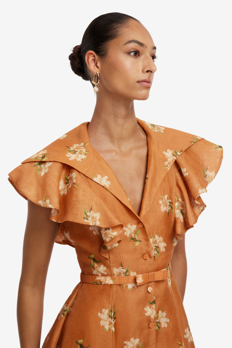 Isla Mini Dress - Lily Print in Ochre Dress Mini