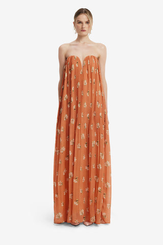 Dahlia Gown - Lily Print in Ochre Dress Maxi