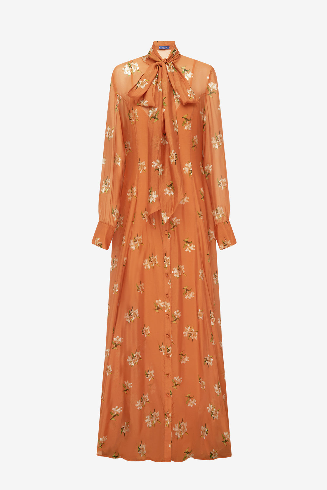 Lilith Tie Neck Maxi Dress - Lily Print in Ochre Dress Maxi