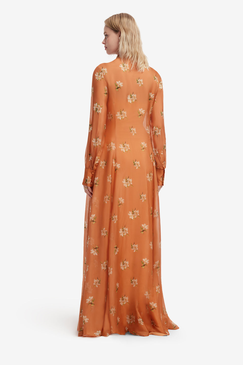 Lilith Tie Neck Maxi Dress - Lily Print in Ochre Dress Maxi