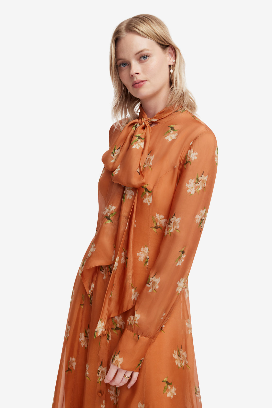 Lilith Tie Neck Maxi Dress - Lily Print in Ochre Dress Maxi