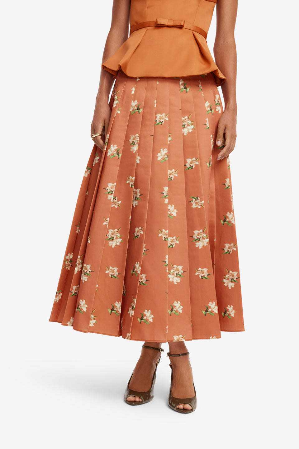 June Pleated Maxi Skirt - Lily Print in Ochre Skirts