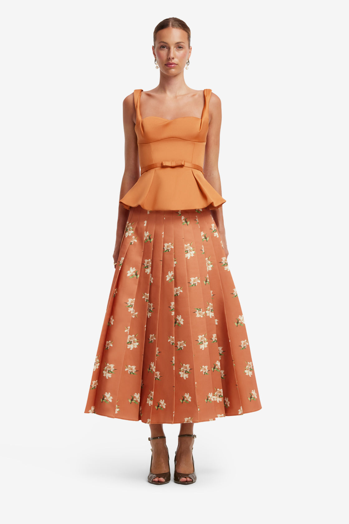 June Pleated Maxi Skirt - Lily Print in Ochre Skirts