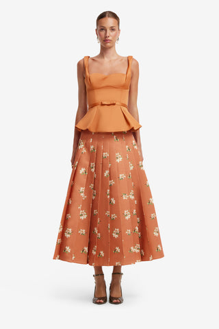 June Pleated Maxi Skirt - Lily Print in Ochre Skirts