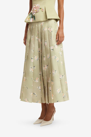 June Pleated Maxi Skirt - Pistachio Rose Print Skirts