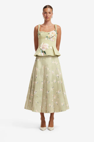 June Pleated Maxi Skirt - Pistachio Rose Print Skirts