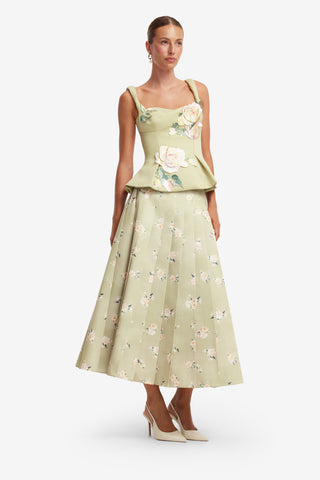 Georgia Embroidered Top - Pistachio Rose Print Tops