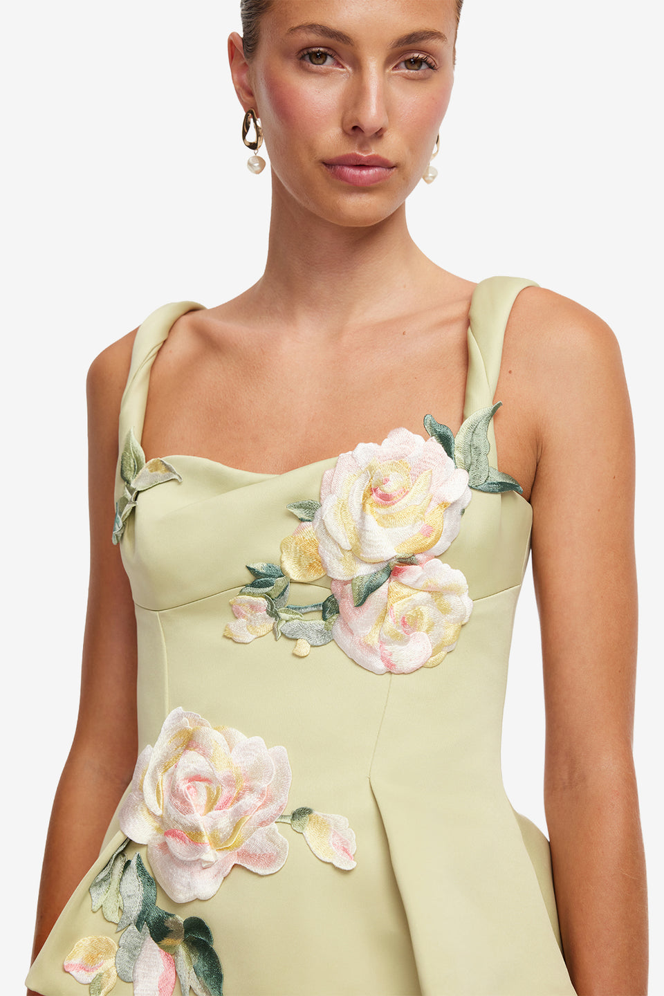 Georgia Embroidered Top - Pistachio Rose Print Tops