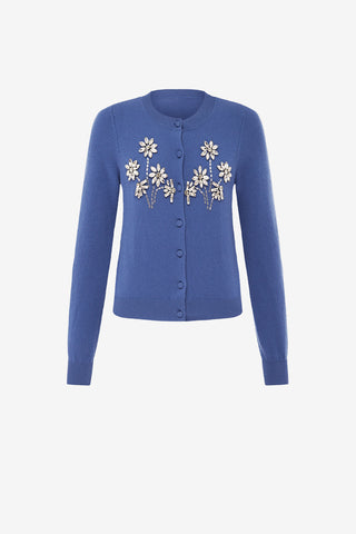 Claire Embellished Cashmere Blend Cardigan - Azure Tops