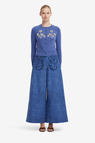 Christina Applique Vegan Suede Pants - Azure Pants