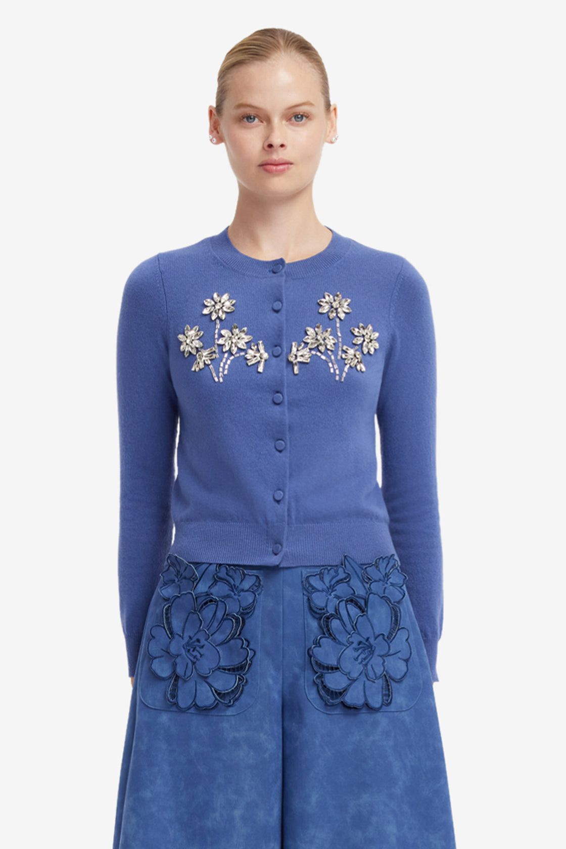 Claire Embellished Cashmere Blend Cardigan - Azure Tops