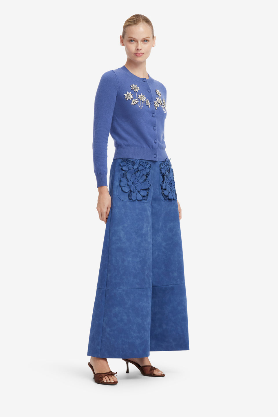 Christina Applique Vegan Suede Pants - Azure Pants
