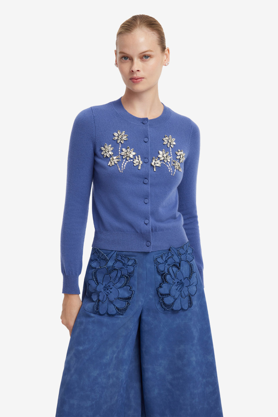 Claire Embellished Cashmere Blend Cardigan - Azure Tops