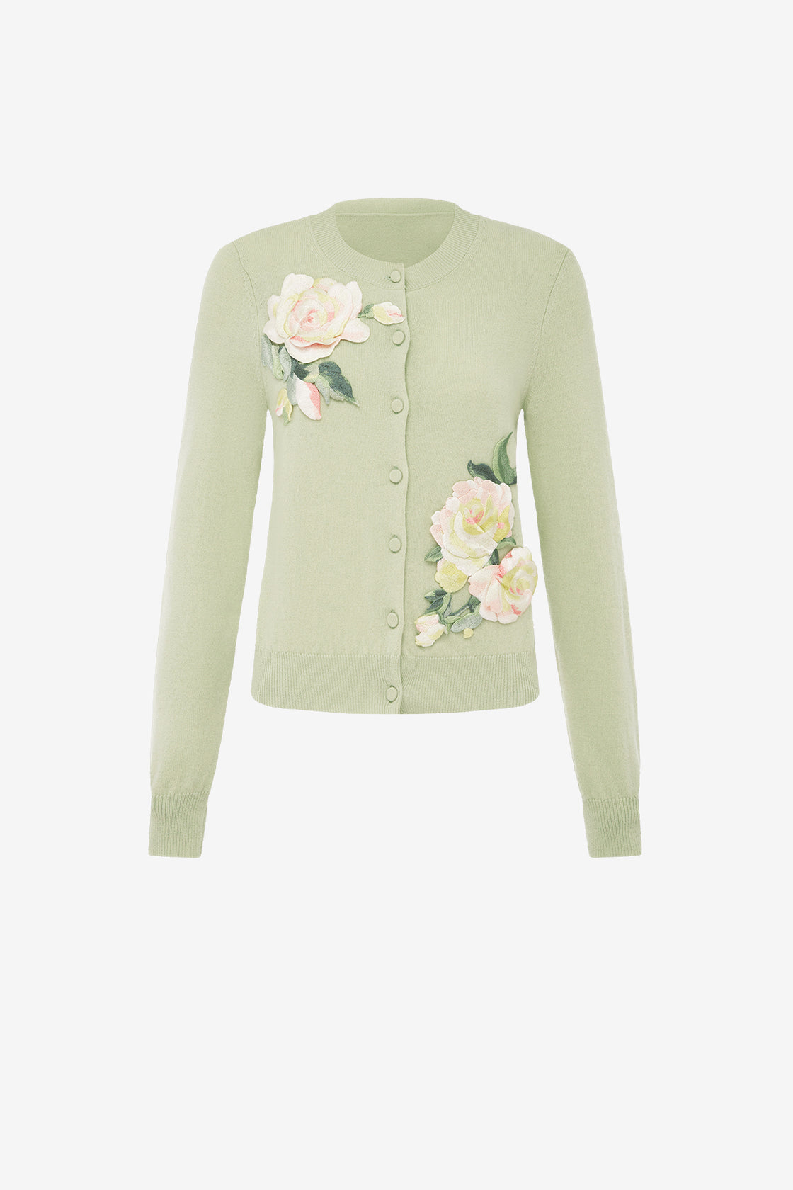 Claire Embroidered Cashmere Blend Cardigan - Pistachio Rose Print Tops