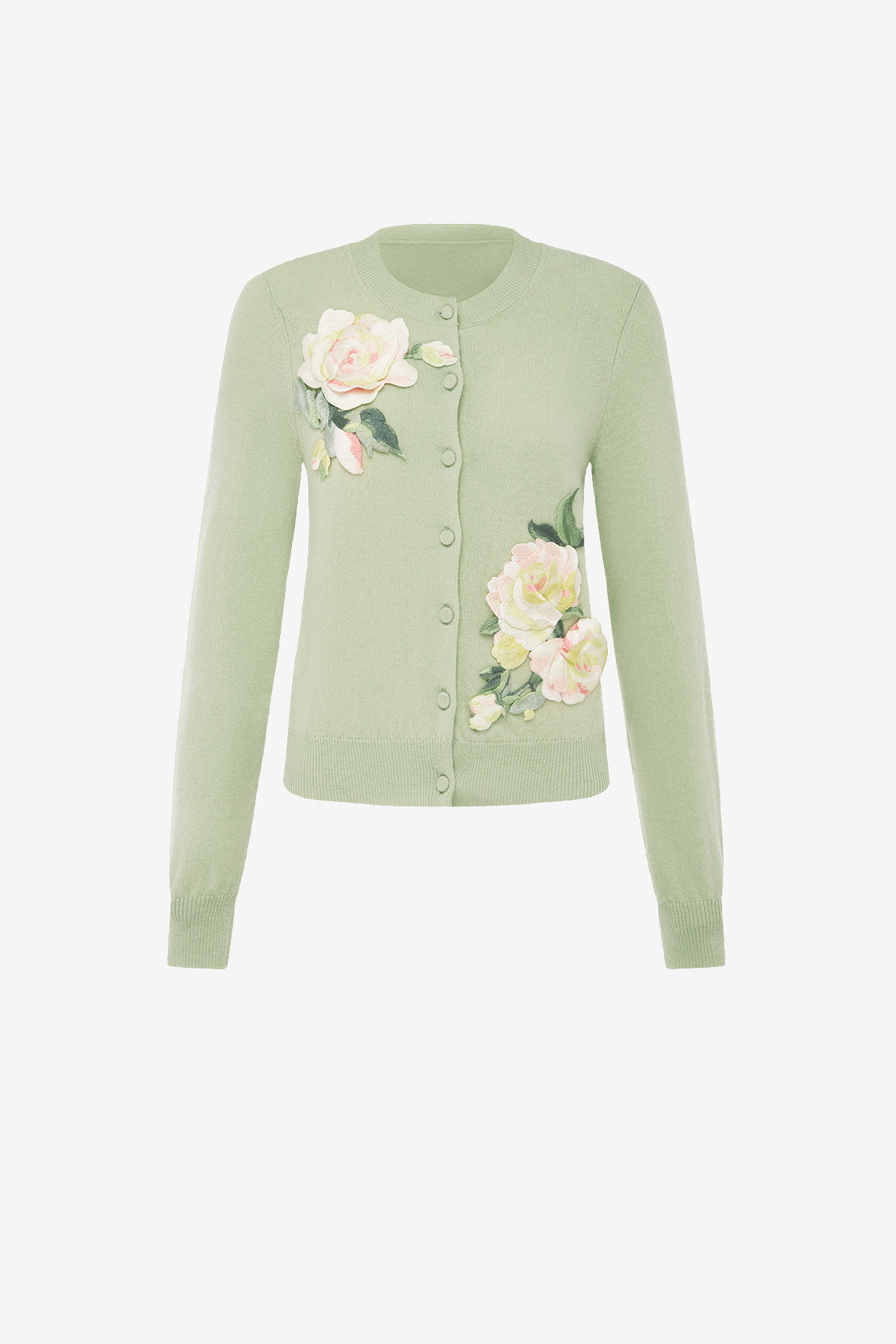 Claire Embroidered Cashmere Blend Cardigan - Pistachio Rose Print Tops