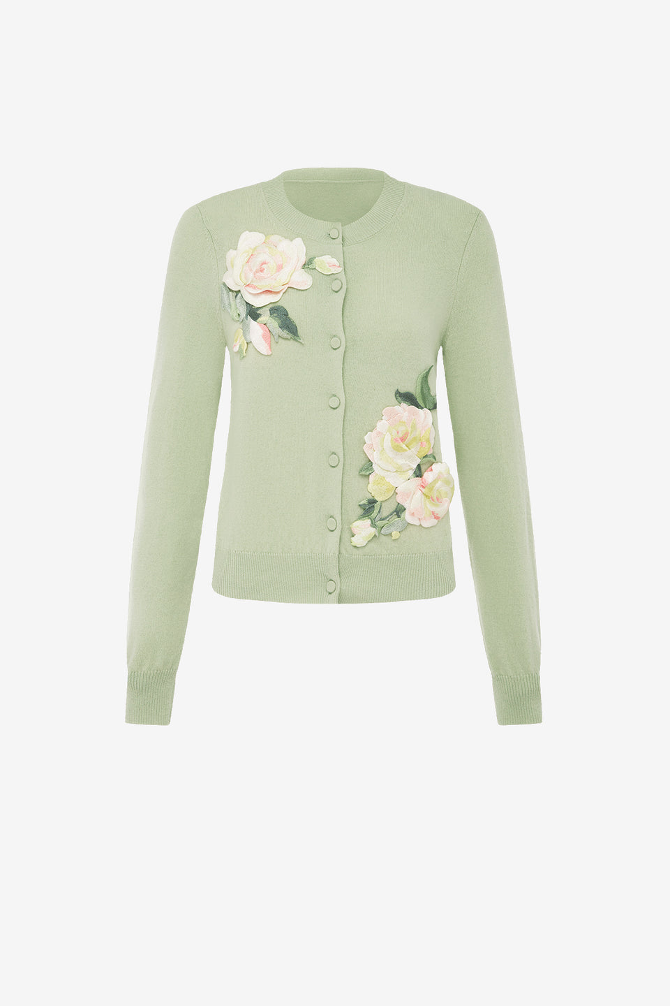 Claire Embroidered Cashmere Blend Cardigan - Pistachio Rose Print Tops