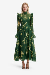 Katrina Butterfly Sleeve Midi Dress - Forest Print Dress Midi