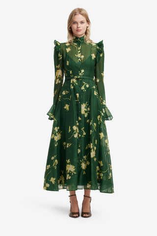 Katrina Butterfly Sleeve Midi Dress - Forest Print Dress Midi