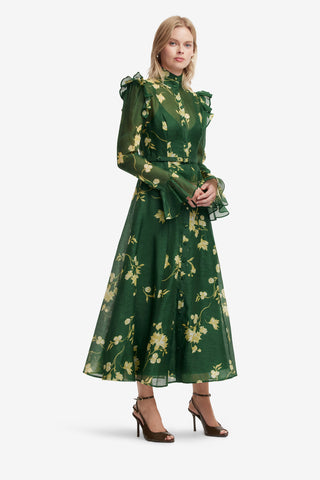 Katrina Butterfly Sleeve Midi Dress - Forest Print Dress Midi