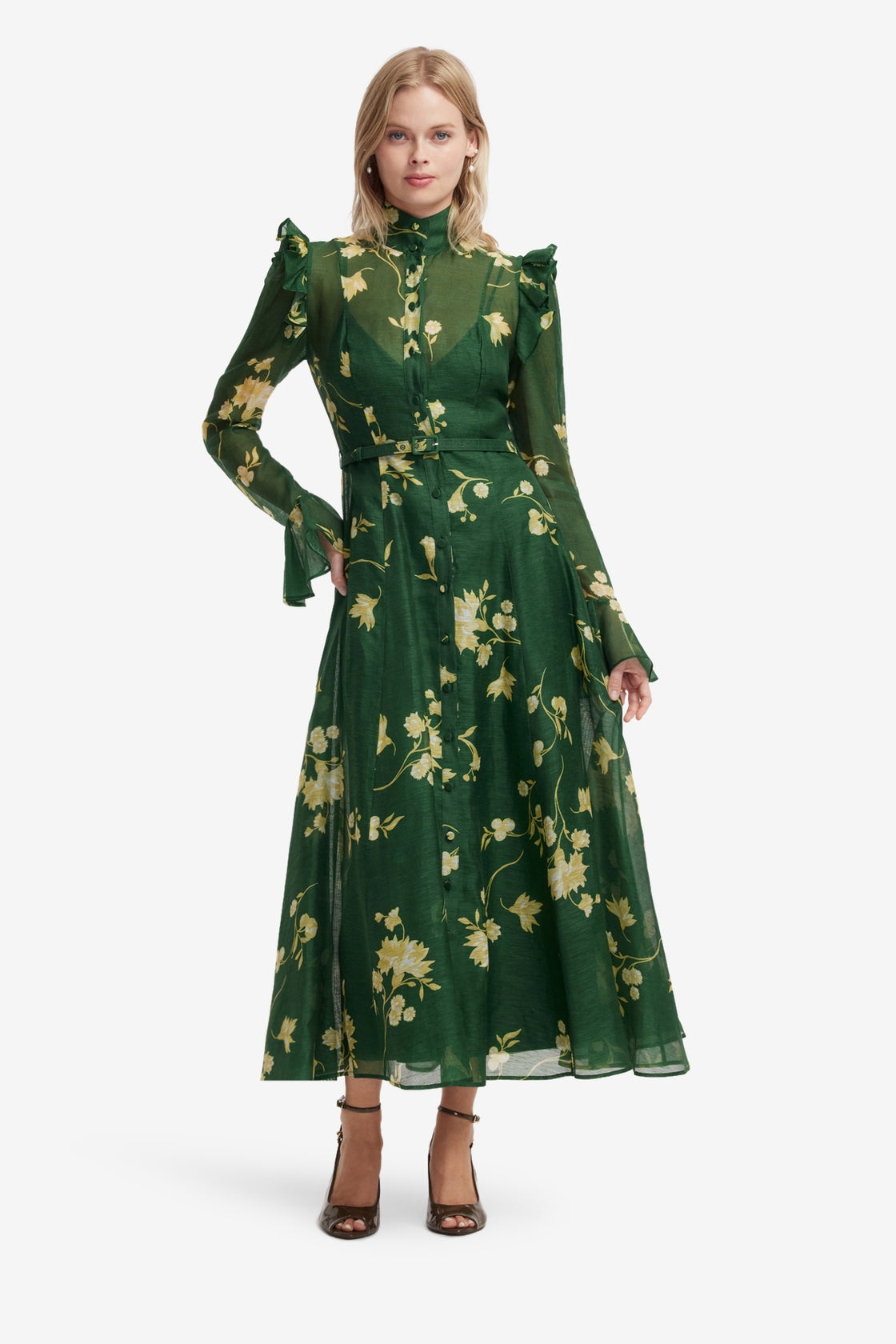 Katrina Butterfly Sleeve Midi Dress - Forest Print Dress Midi