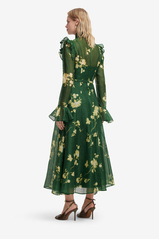 Katrina Butterfly Sleeve Midi Dress - Forest Print Dress Midi