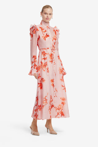 Katrina Butterfly Sleeve Midi Dress - Magnolia Print Dress Midi