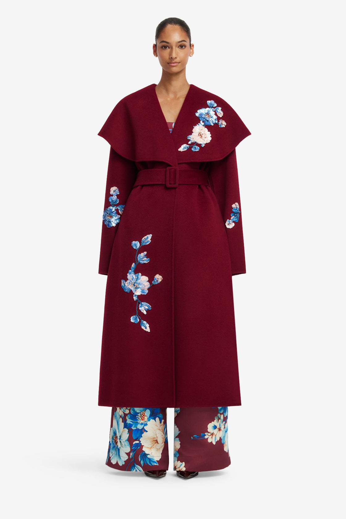Joan Embroidered Wool Coat - Cosmos Print Coats