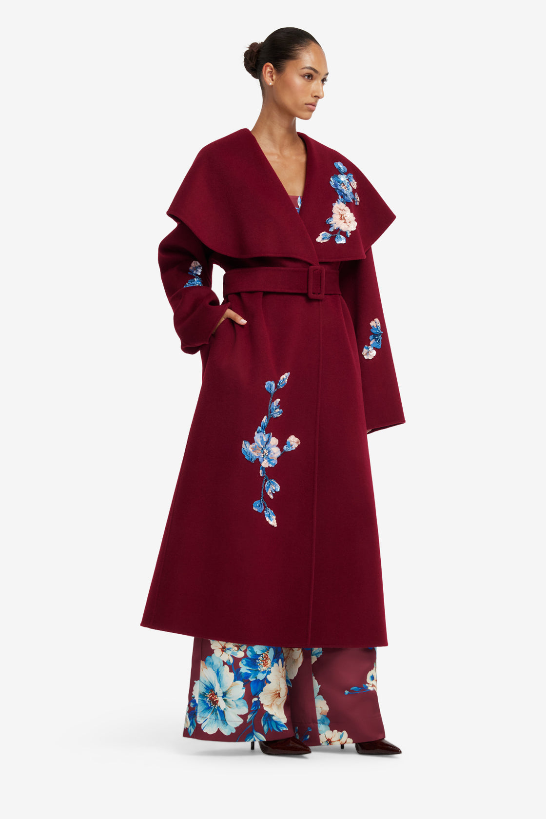 Joan Embroidered Wool Coat - Cosmos Print Coats