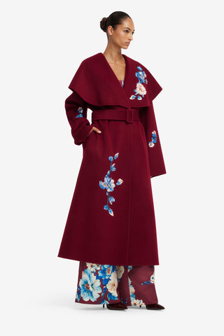 Joan Embroidered Wool Coat - Cosmos Print Coats