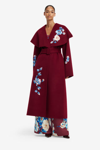 Joan Embroidered Wool Coat - Cosmos Print Coats