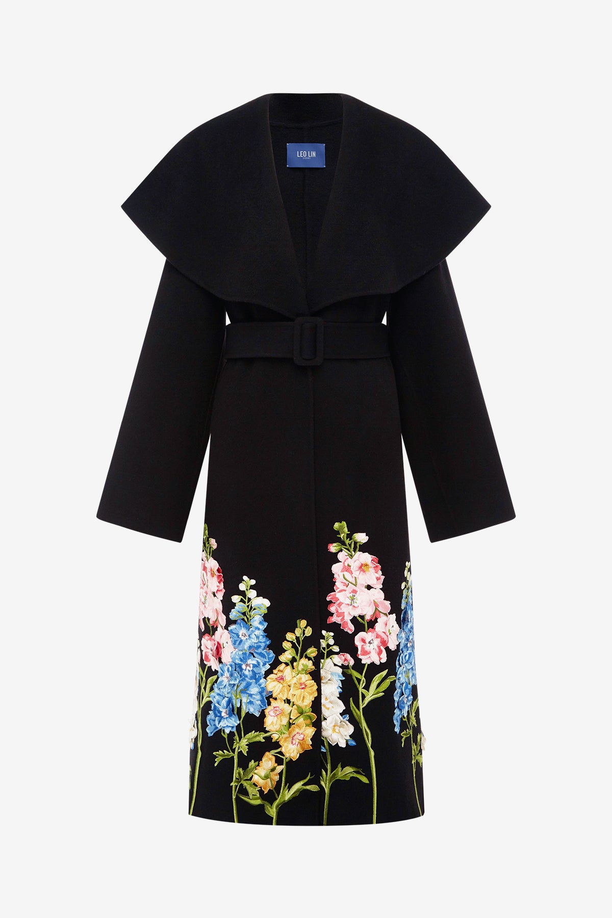 Joan Embroidered Wool Coat - Snapdragon Print in Ebony – LEO LIN