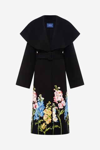 Joan Embroidered Wool Coat - Snapdragon Print in Ebony Coats