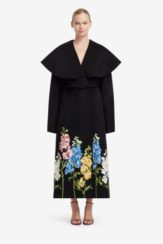 Joan Embroidered Wool Coat - Snapdragon Print in Ebony Coats
