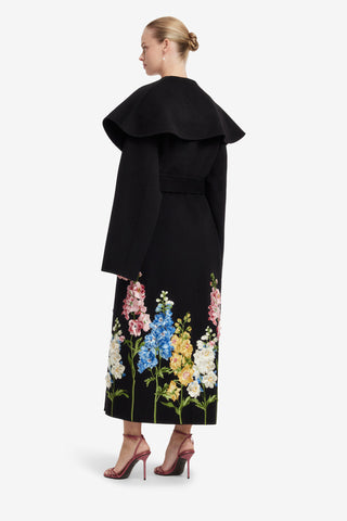 Joan Embroidered Wool Coat - Snapdragon Print in Ebony Coats