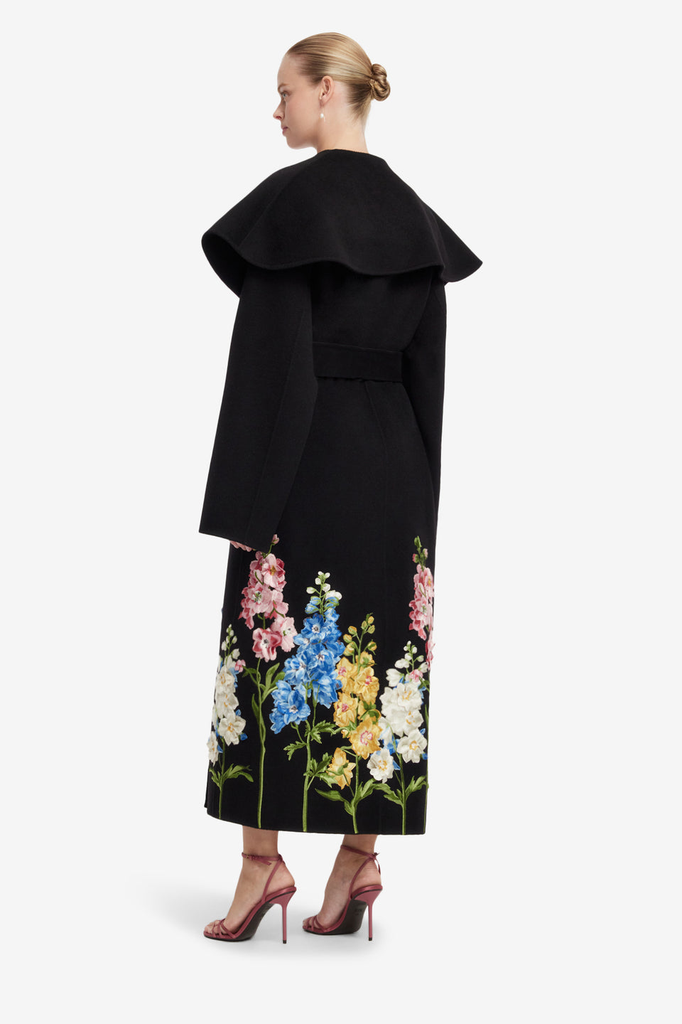 Joan Embroidered Wool Coat - Snapdragon Print in Ebony Coats