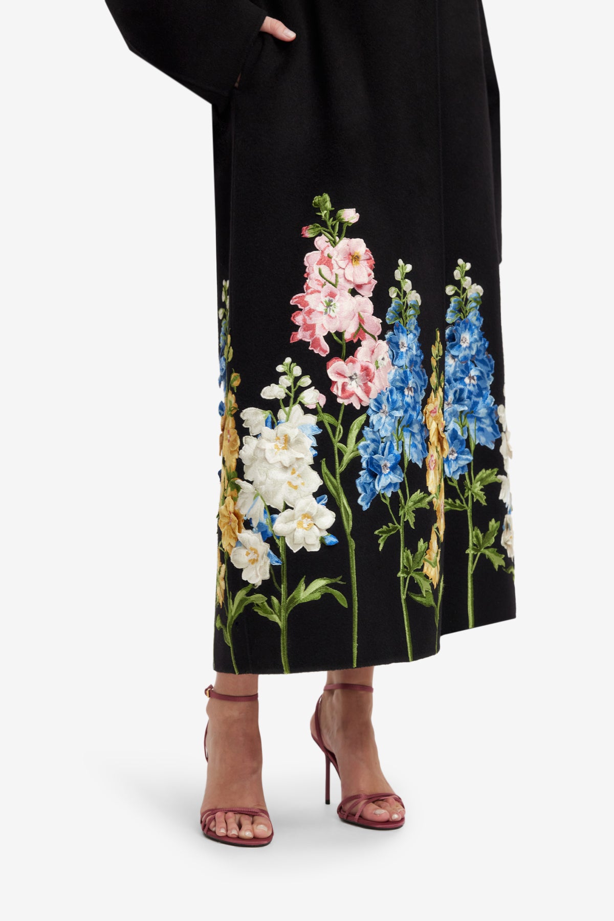 Joan Embroidered Wool Coat - Snapdragon Print in Ebony – LEO LIN
