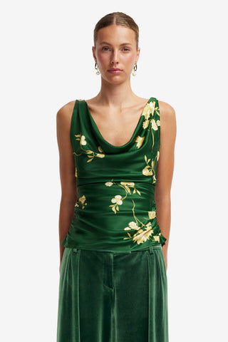 Zuri Cowl Neck Top - Forest Print Tops