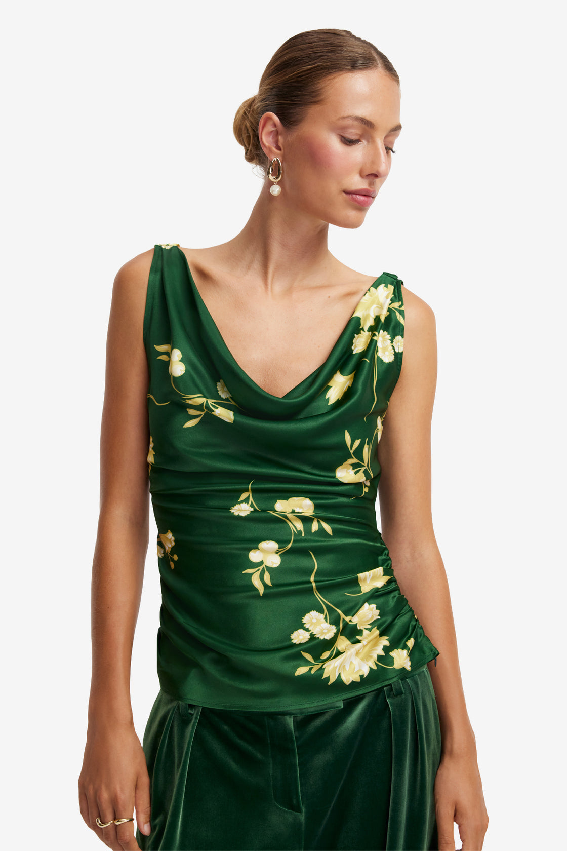 Zuri Cowl Neck Top - Forest Print Tops