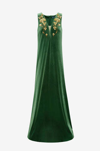 Agathy Velvet Embellished Gown - Forest Dress Maxi