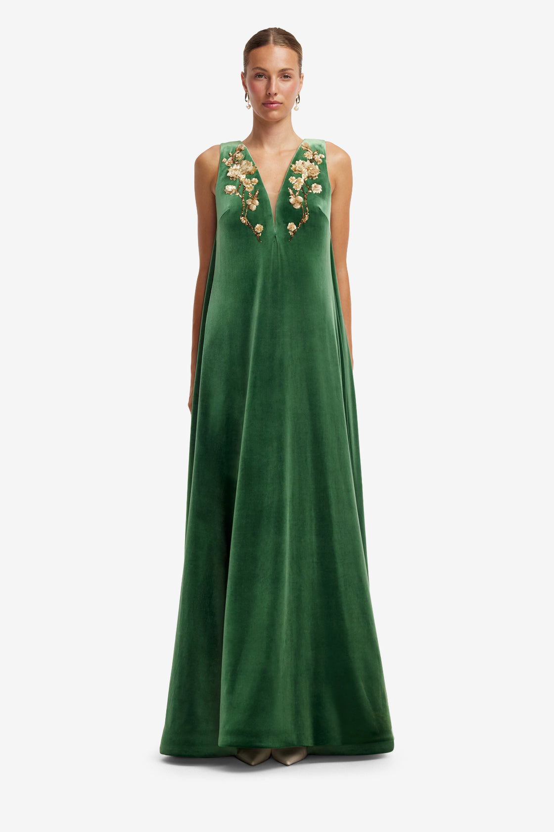 Agathy Velvet Embellished Gown - Forest Dress Maxi