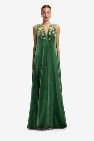 Agathy Velvet Embellished Gown - Forest Dress Maxi